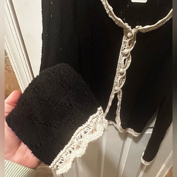 NWT Free People ♥️ Adelene Cardigan Size L Black Cream Combo $128 MSRP - Picture 5 of 11